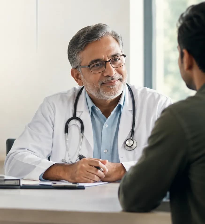 চেম্বারে রোগীর সঙ্গে কথা বলছেন একজন ডাক্তার